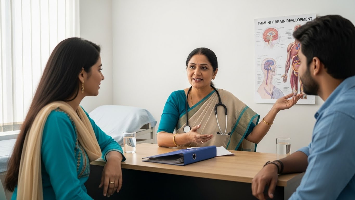 Doctor explaining the science and Ayurvedic principles behind Swarna Prashan
